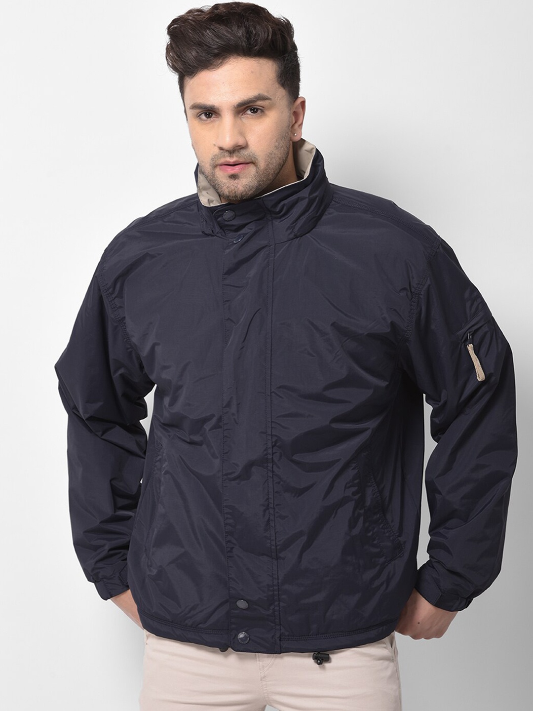 

Woodland Men Navy Blue Water Resistant Bomber Jacket