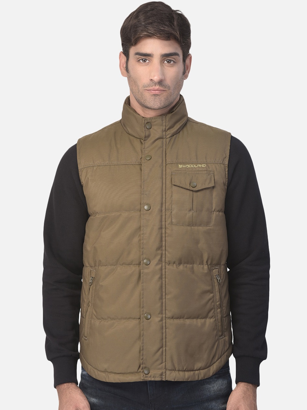 

Woodland Men Gold-Toned Water Resistant Bomber Jacket