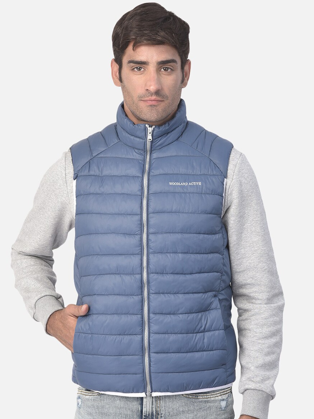 

Woodland Men Blue Washed Water Resistant Puffer Jacket