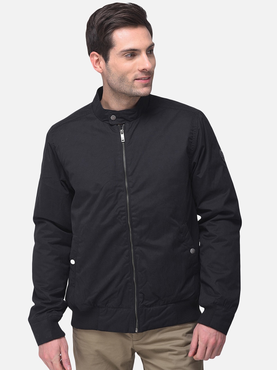 

Woodland Men Black Water Resistant Bomber Jacket
