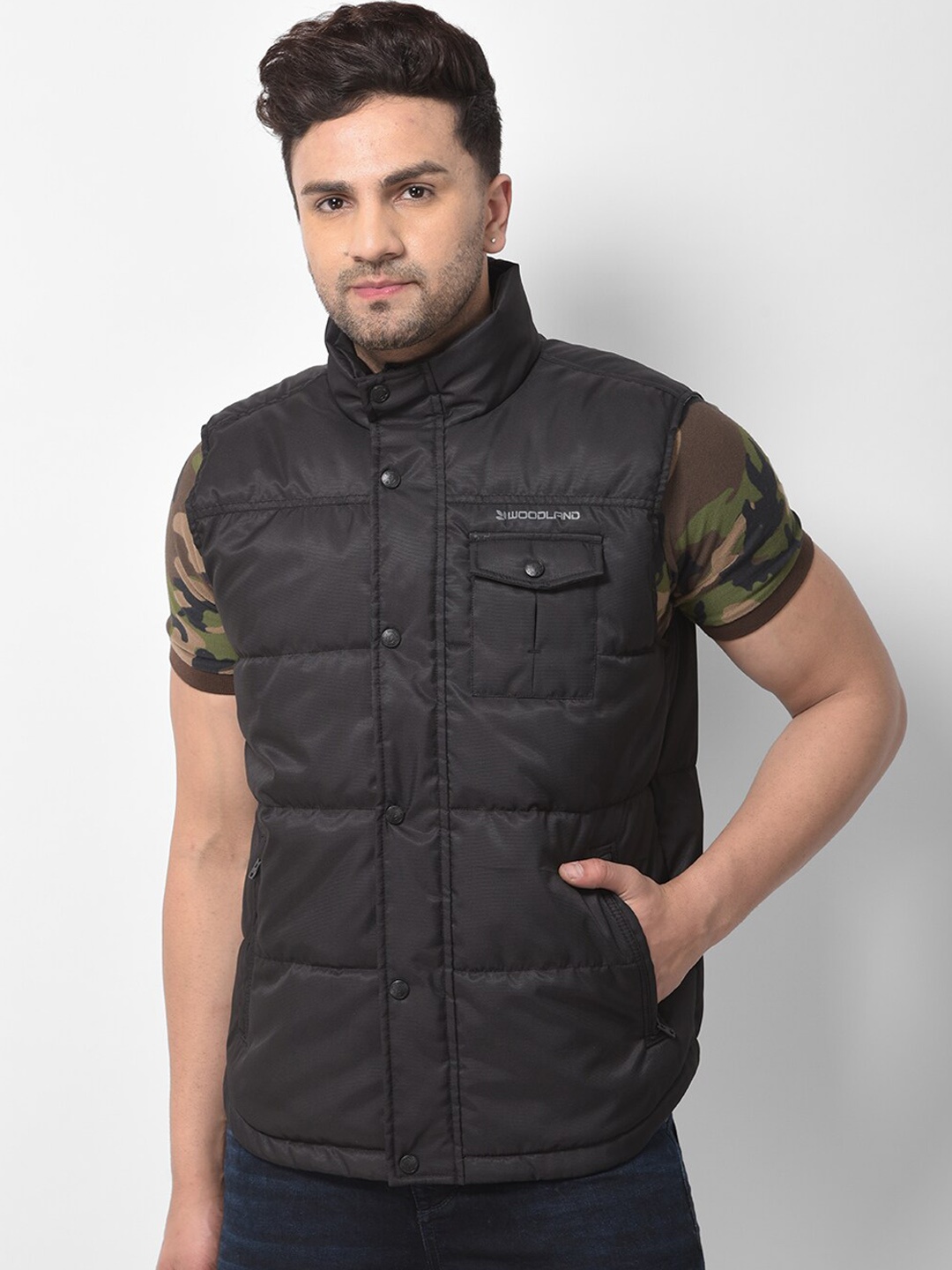 

Woodland Men Black Water Resistant Longline Denim Jacket