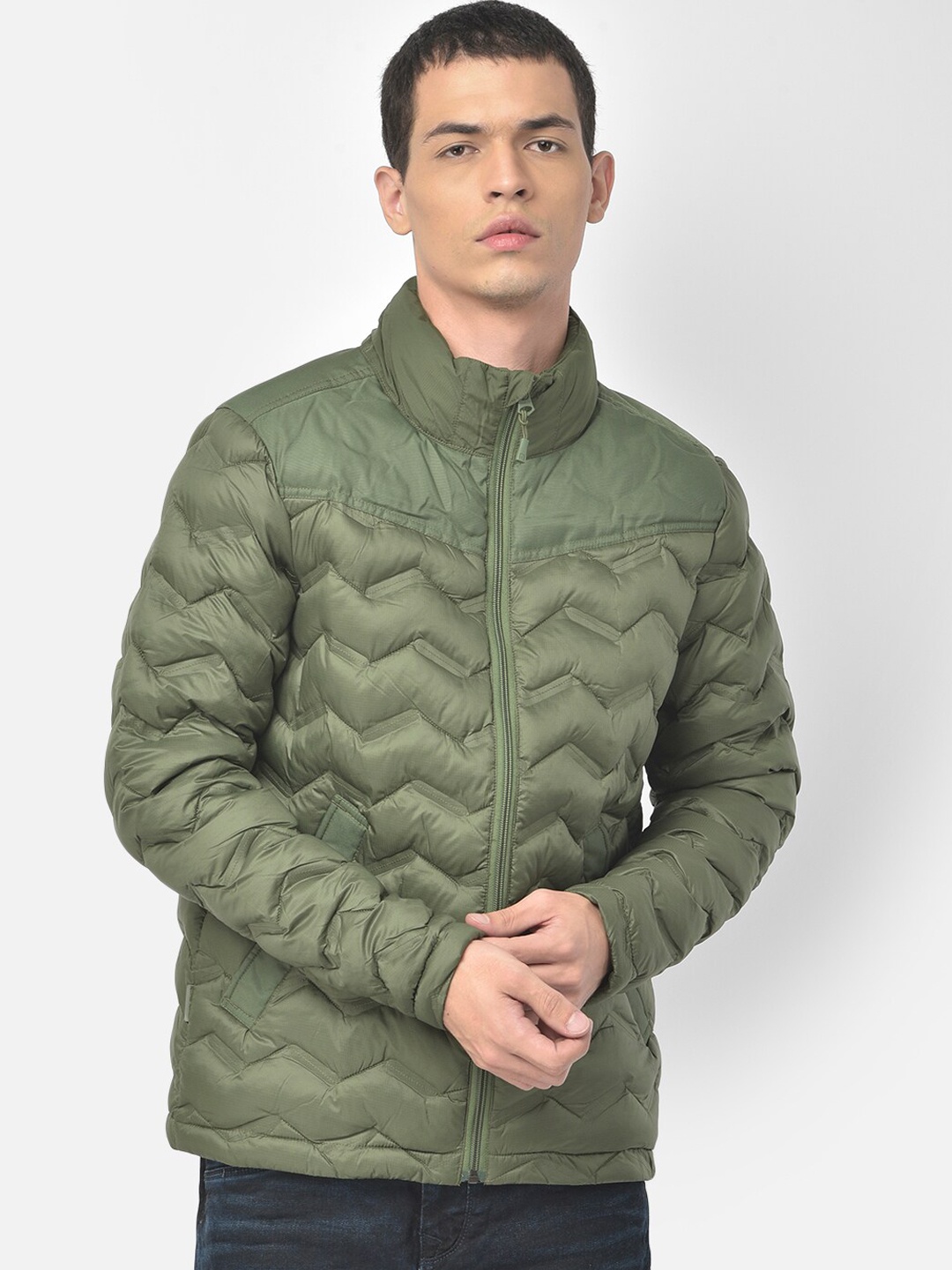 

Woodland Men Olive Green Camouflage Water Resistant Puffer Jacket