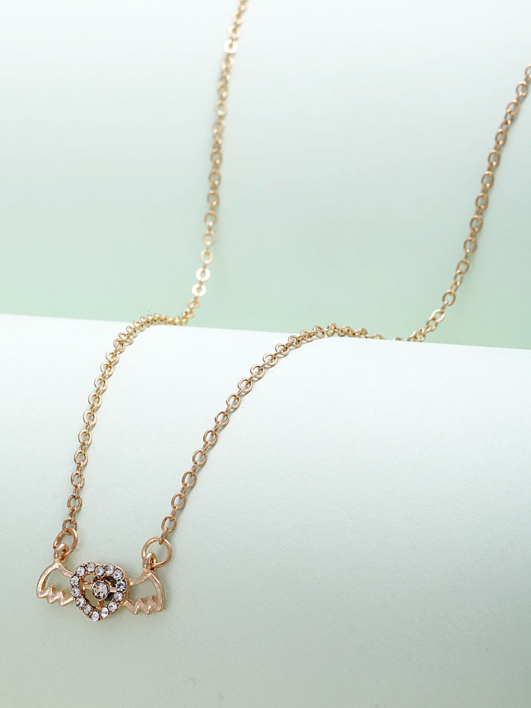 

Ferosh Gold-Toned & White Winged Heart Pendant with Chain