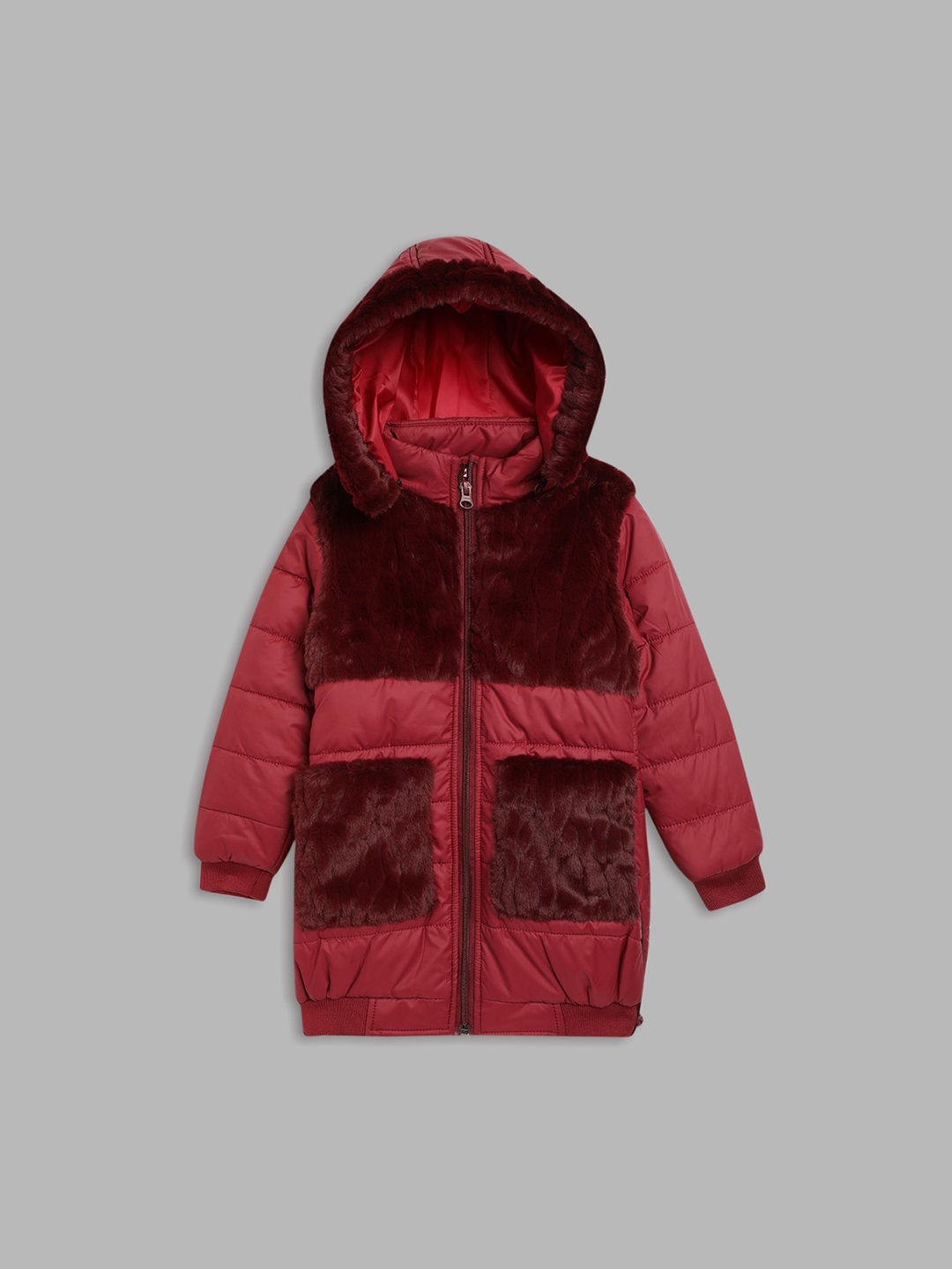 

ELLE Girls Maroon Colourblocked Padded Jacket