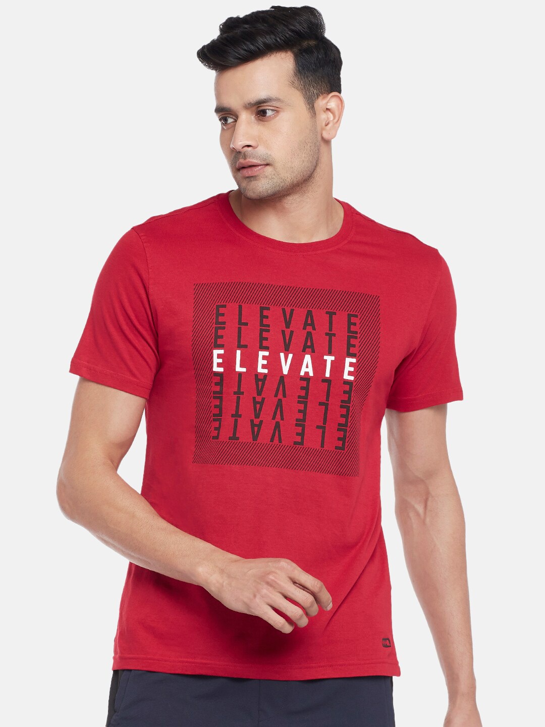 

Ajile by Pantaloons Men Red Typography Printed Pure Cotton Slim Fit T-shirt