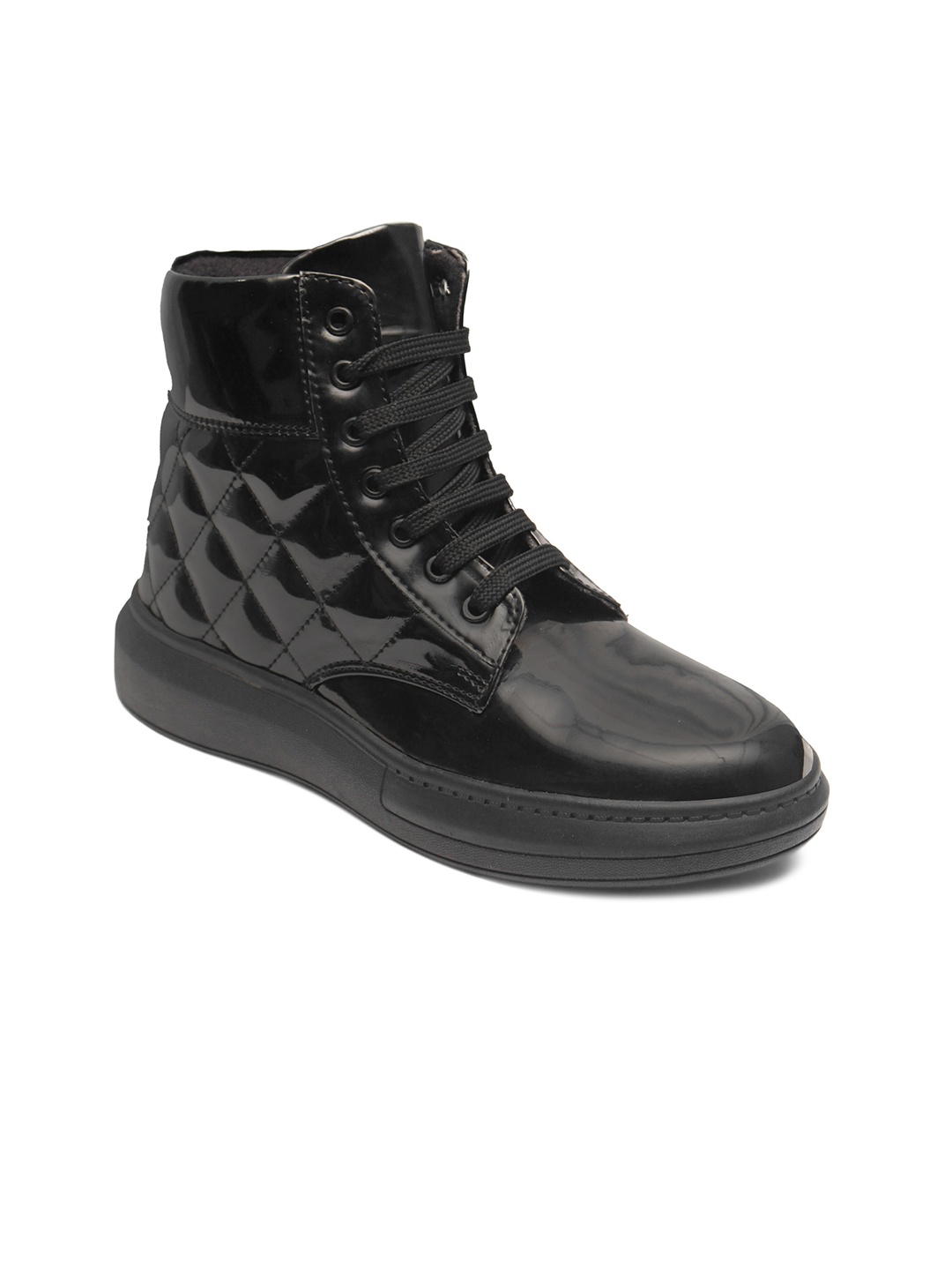 

AfroJack Women Black Textured Mid-Top Flat Boots