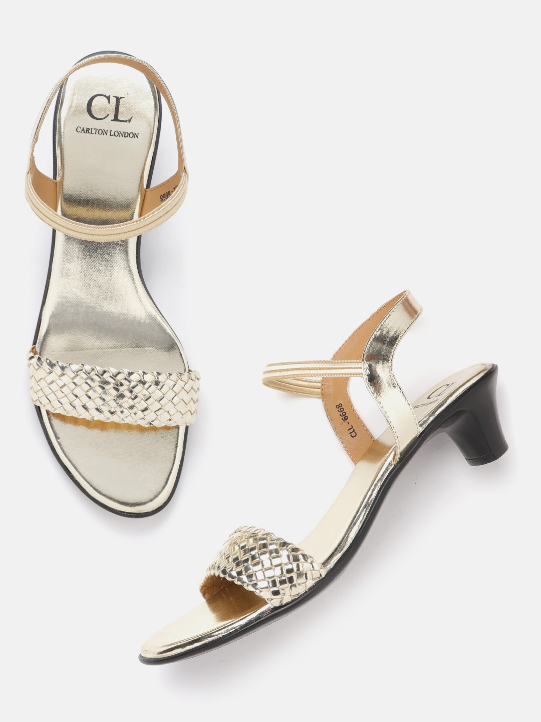 

Carlton London Women Gold-Toned Braided Woven Design Block Heels with Glossy Finish