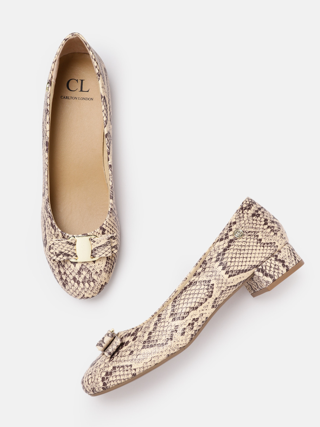 

Carlton London Women Cream-Coloured & Coffee Brown Snakeskin Print Ballerinas