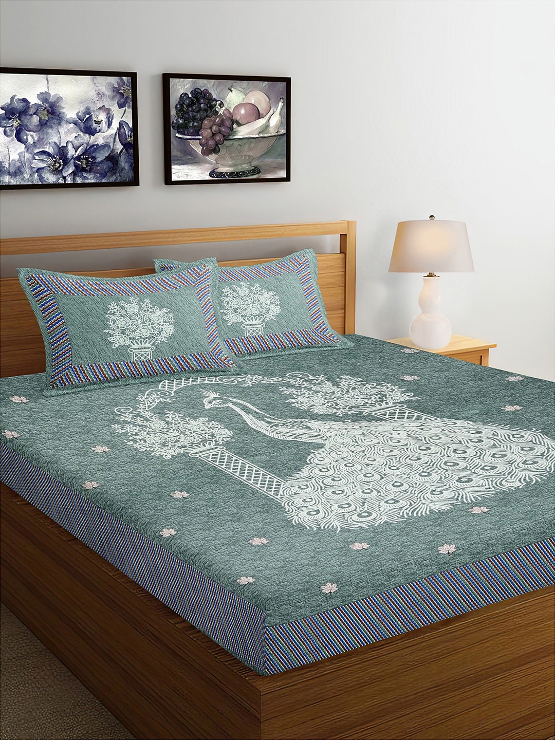 

Ispace Sea Green AROMA 120 TC Cotton Jaipuri King Bedsheet With 2 Pillow Covers