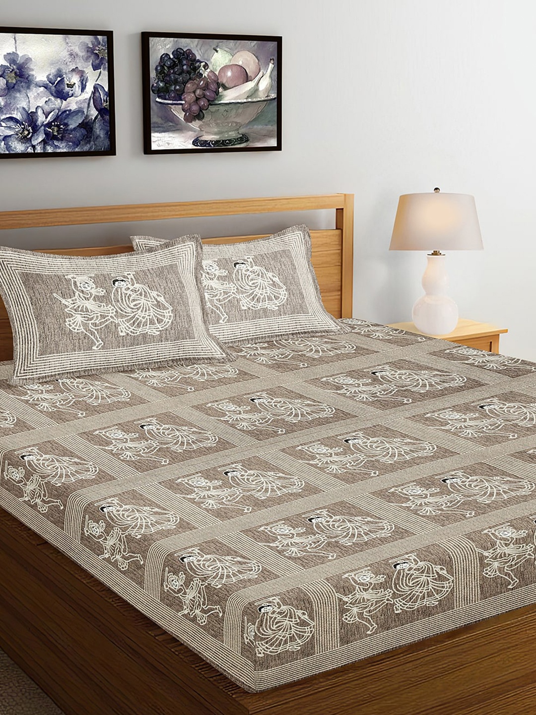 

Ispace Brown AROMA 120 TC Cotton Jaipuri King Bedsheet With 2 Pillow Covers