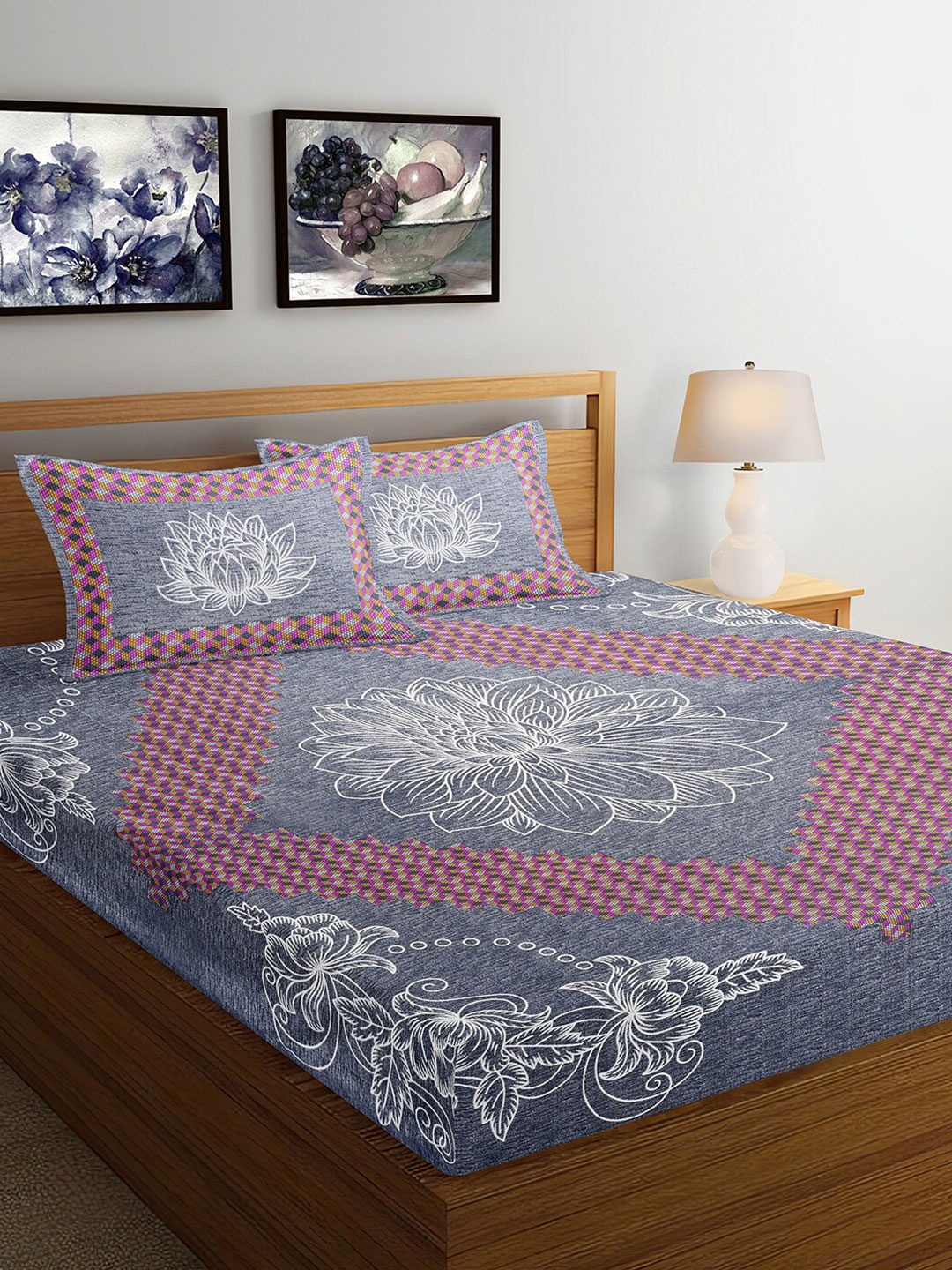 

Ispace Grey AROMA 120 TC Cotton Jaipuri King Bedsheet With 2 Pillow Covers