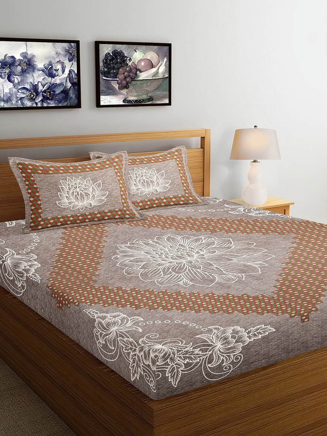 

Ispace Brown AROMA 120 TC Cotton Jaipuri King Bedsheet With 2 Pillow Covers