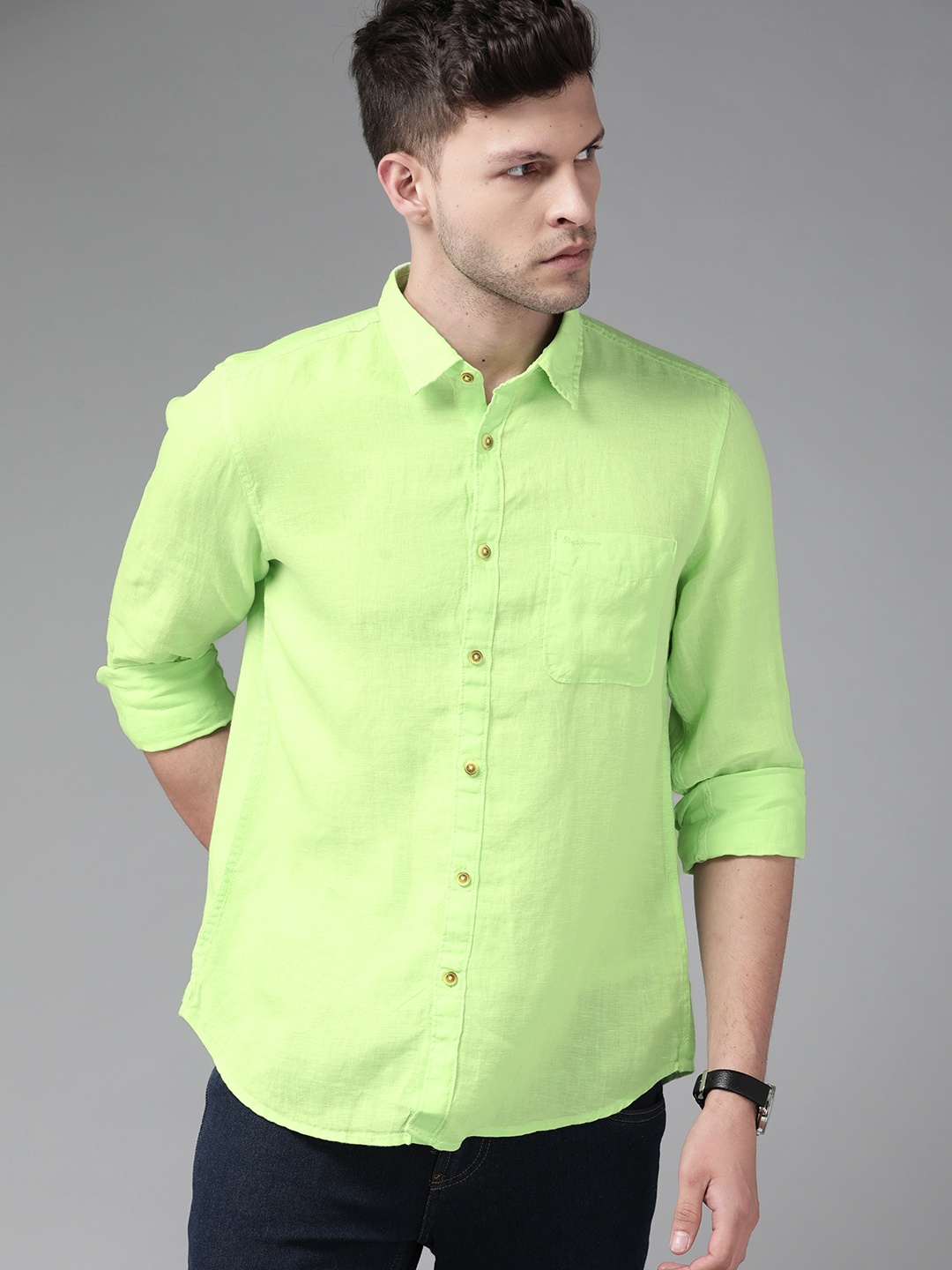 

Pepe Jeans Men Lime Green Spread Collar Casual Shirt