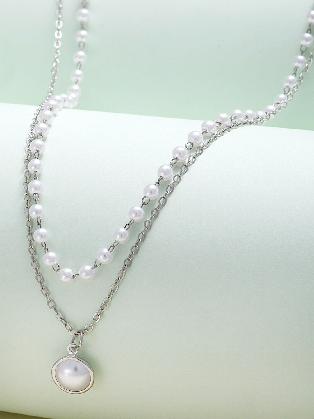 

Ferosh Women Silver & White Pearl Layered Necklace