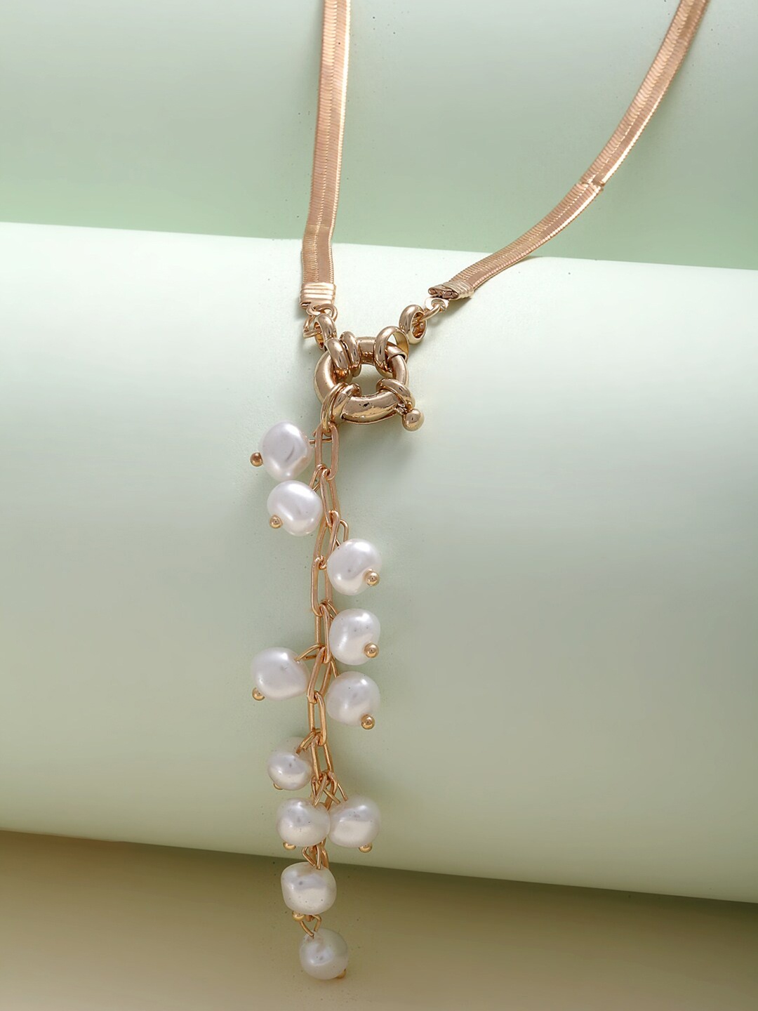 

Ferosh Gold Toned & White Pearl String Open Necklace