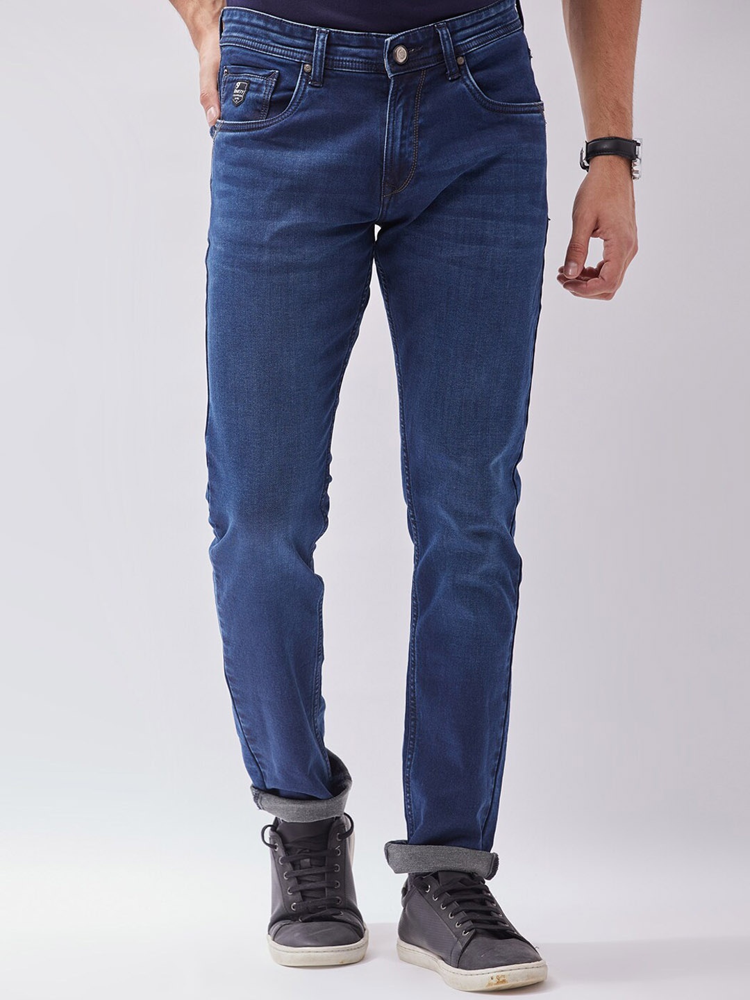

Oxemberg Men Navy Blue Lean Slim Fit Low Distress Light Fade Jeans