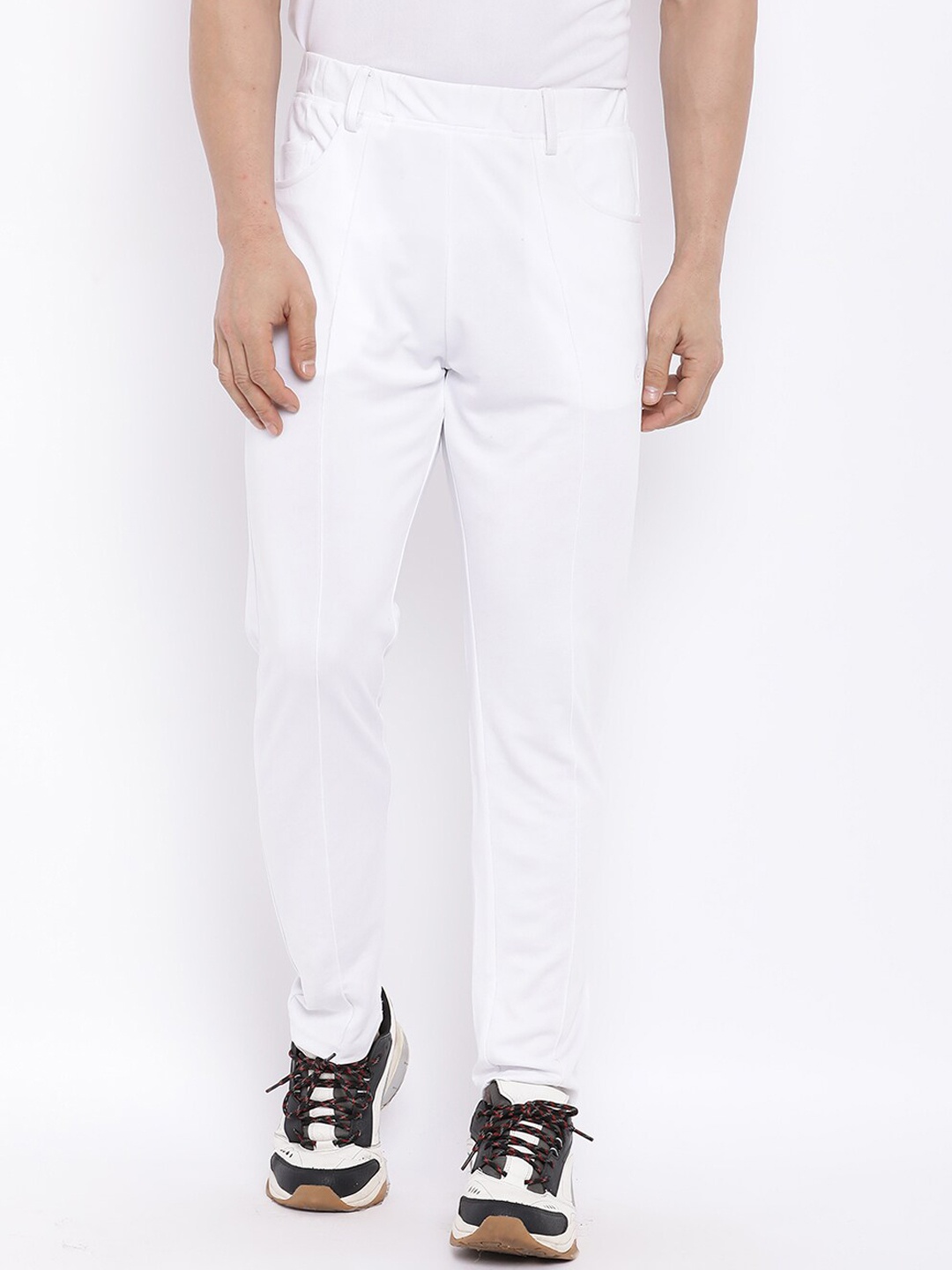 

CHKOKKO Men White Solid Track Pants