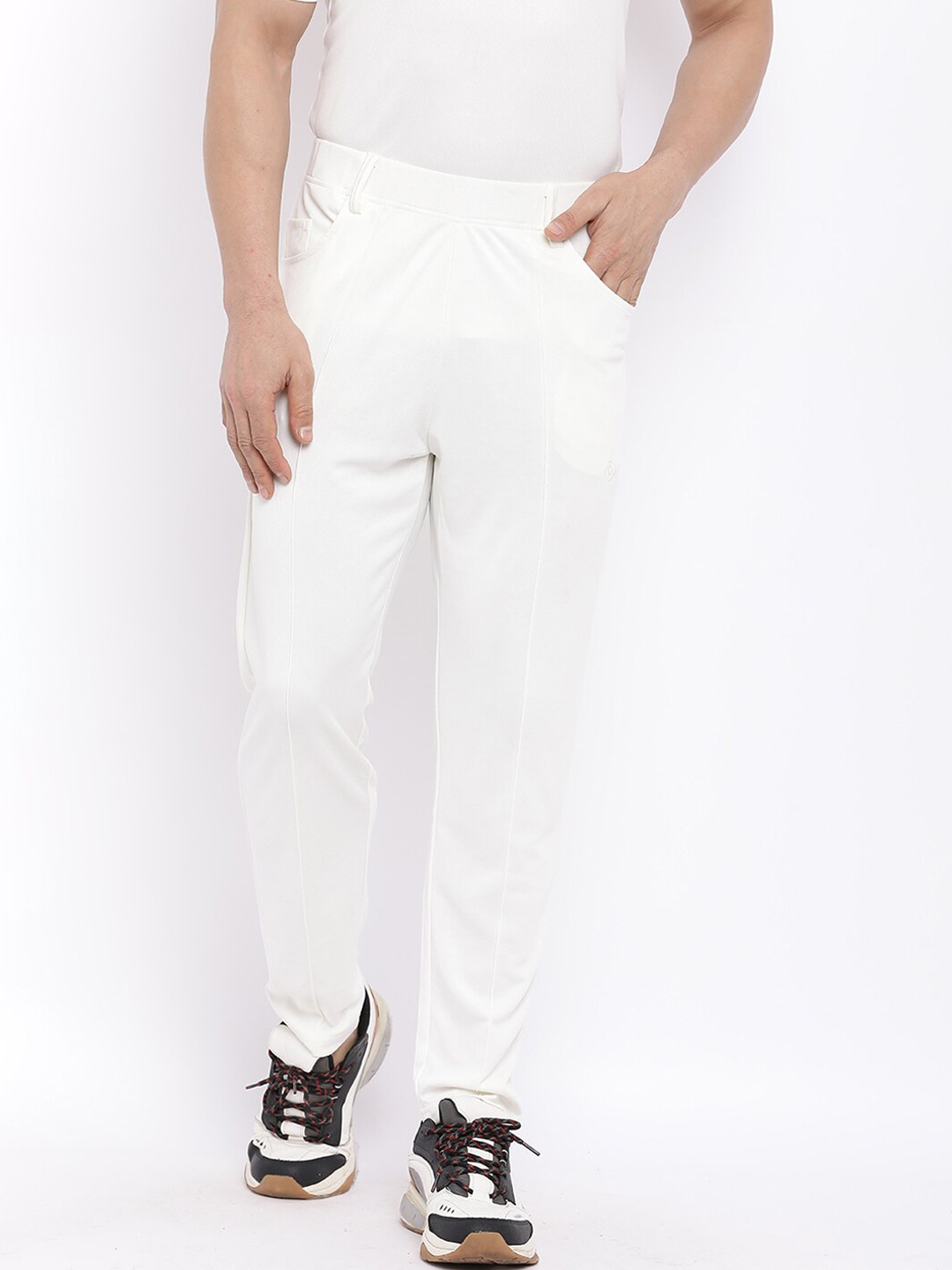 

CHKOKKO Men Cream Solid Track Pants