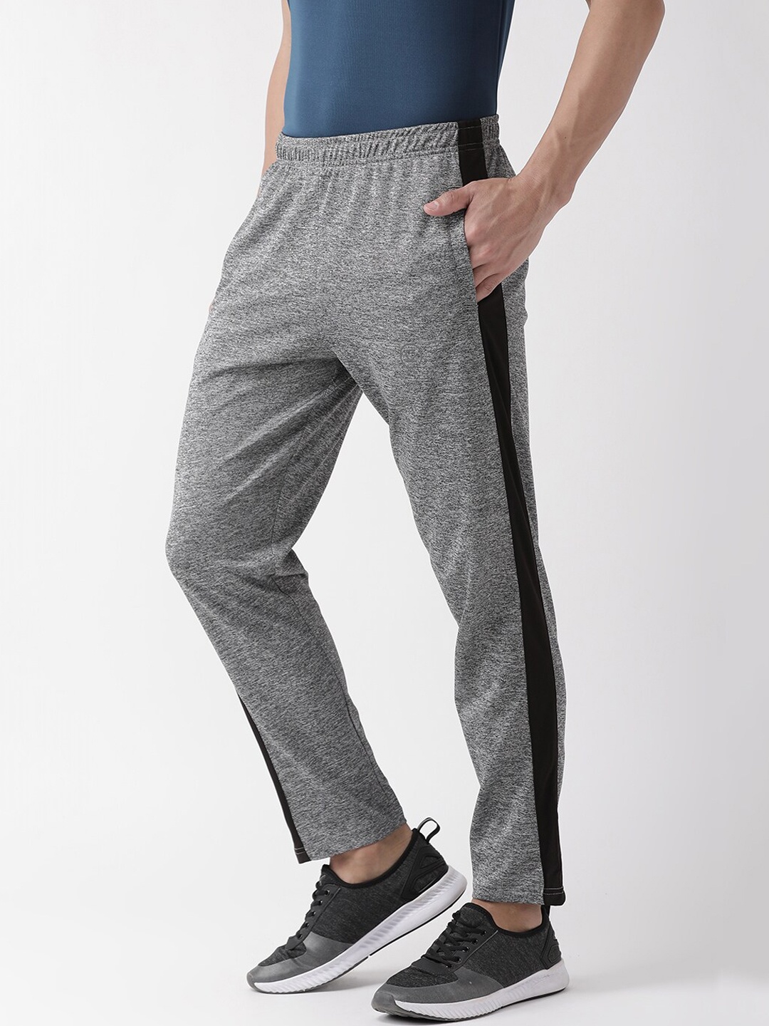

CHKOKKO Men Grey Solid Track Pants