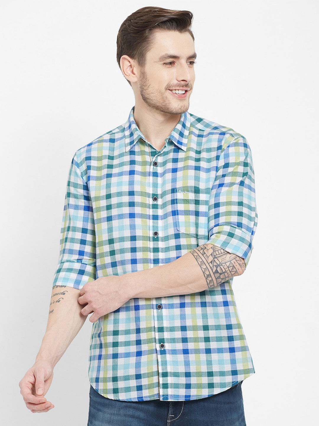 

Pepe Jeans Men Green Gingham Checks Checked Casual Shirt