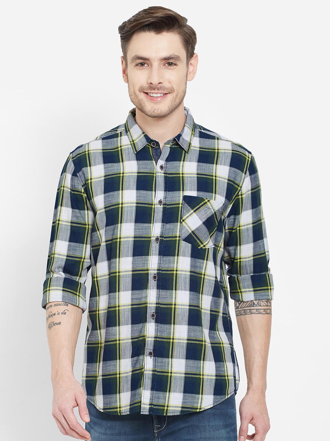 

Pepe Jeans Men Navy Blue Checked Casual Cotton Shirt