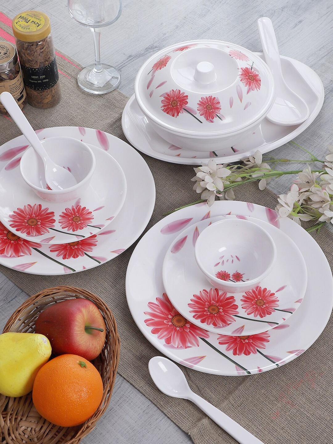 

CDI White & Red 40 Pieces Printed Melamine Glossy Dinner Set