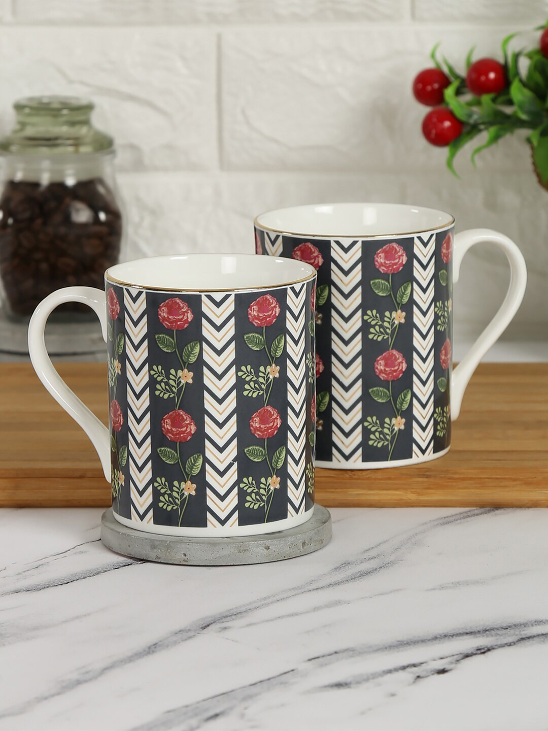 

India Circus by Krsnaa Mehta Set Of 2 Black & Red Printed Coffee Mug