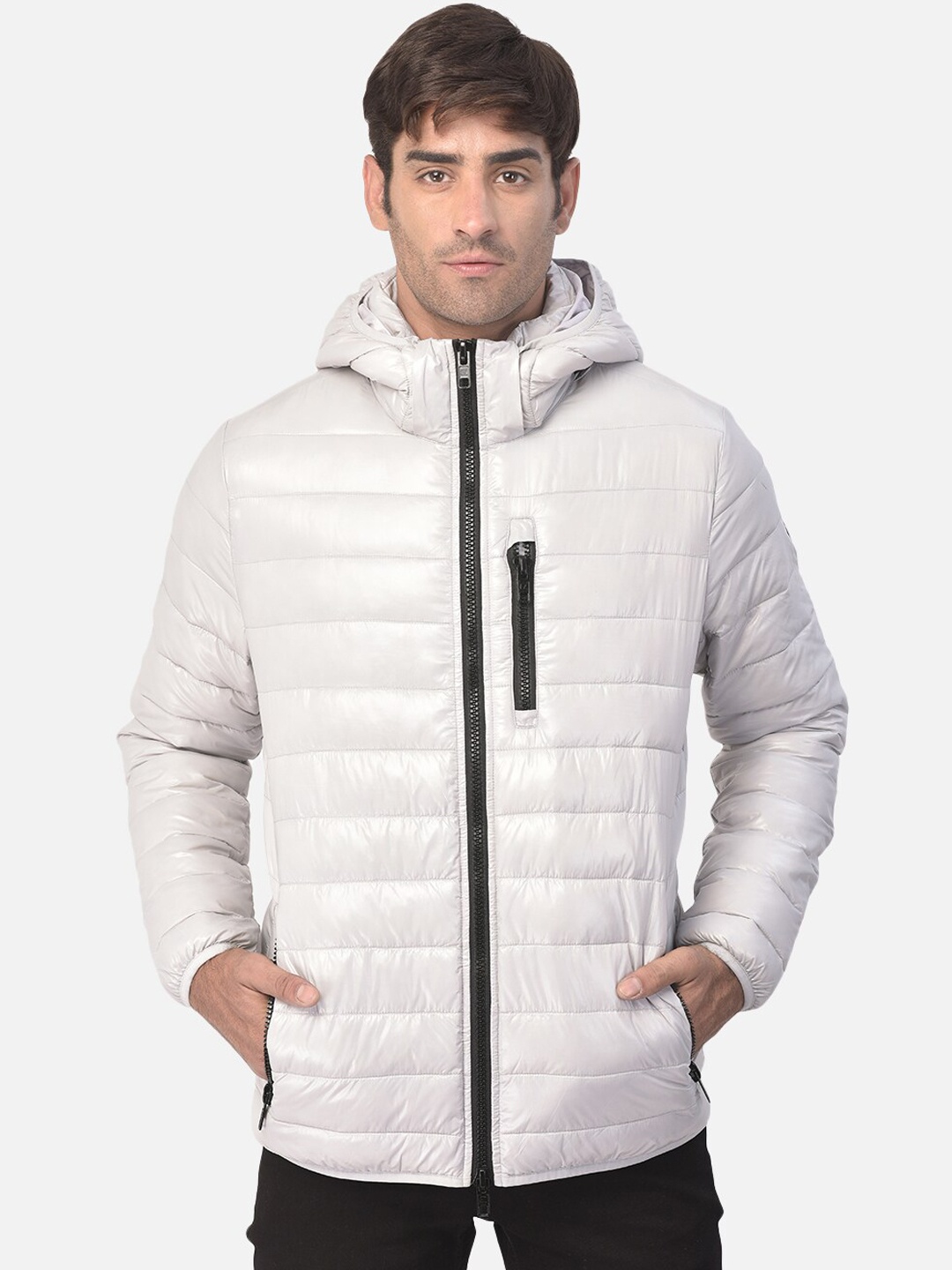 

Woods Men Grey Camouflage Water Resistant Longline Puffer Jacket