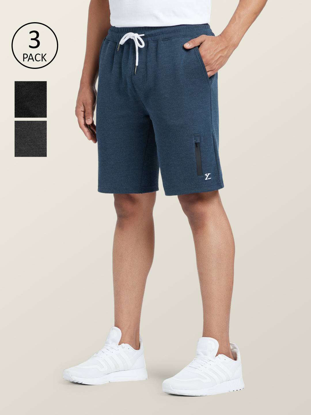 

XYXX Men Charcoal & Teal Pack Of 3 Outdoor Sports Shorts with Antimicrobial Technology