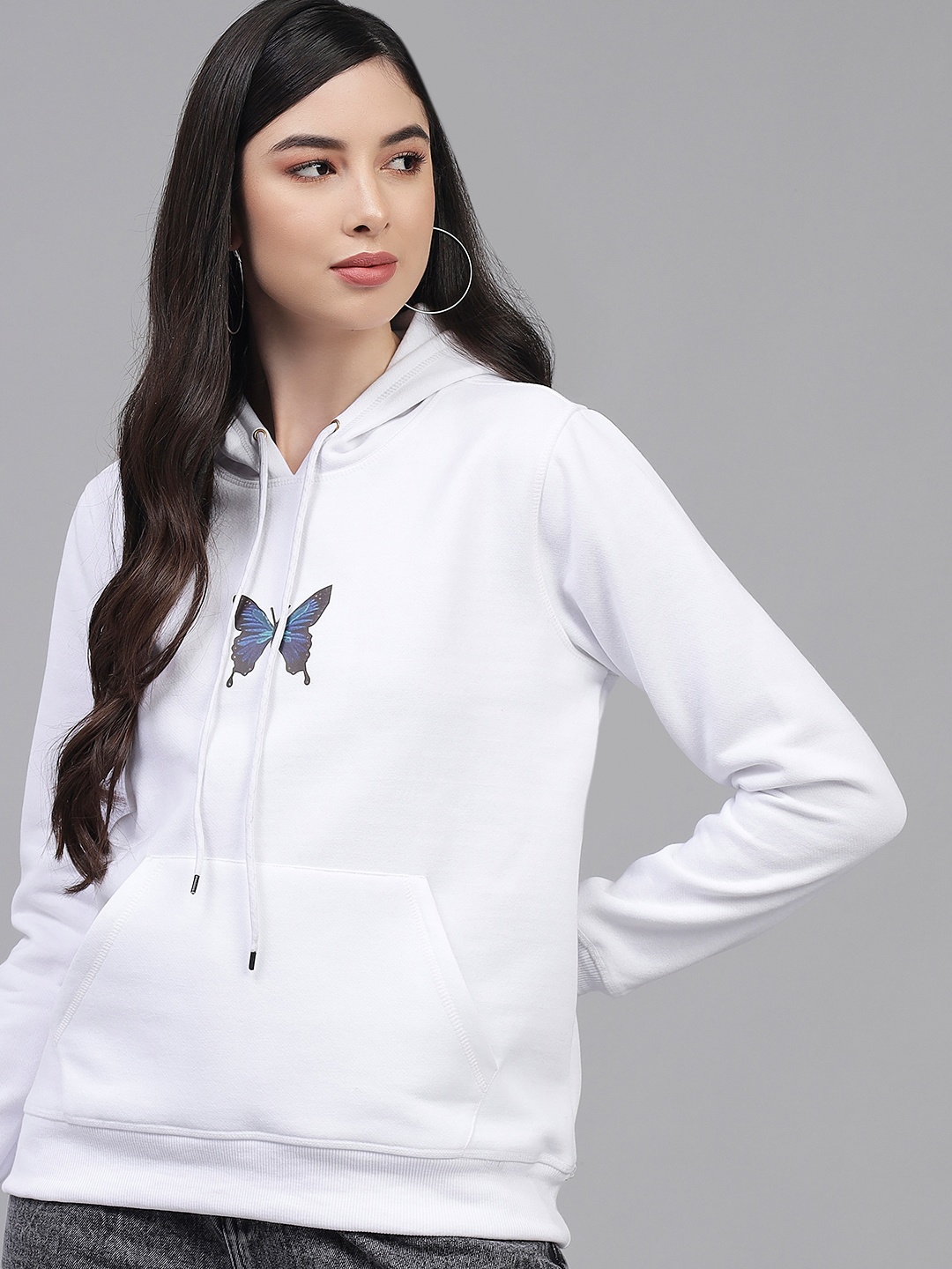 

Kotty Women White Printed Hooded Sweatshirt