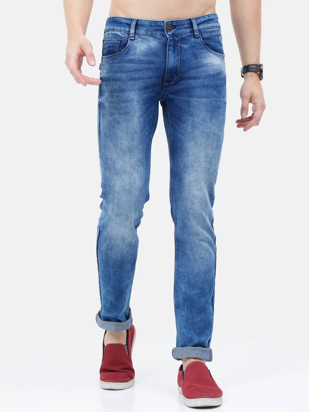 

VUDU Men Blue Narrow Slim Fit Heavy Fade Stretchable Jeans