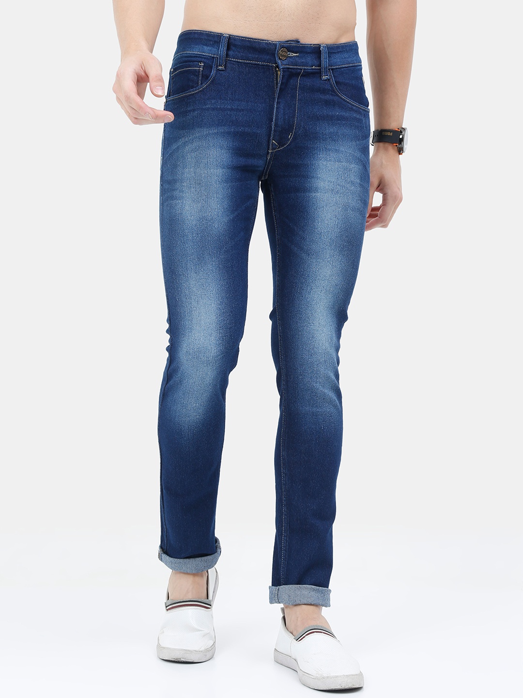 

VUDU Men Navy Blue Narrow Slim Fit Heavy Fade Stretchable Jeans