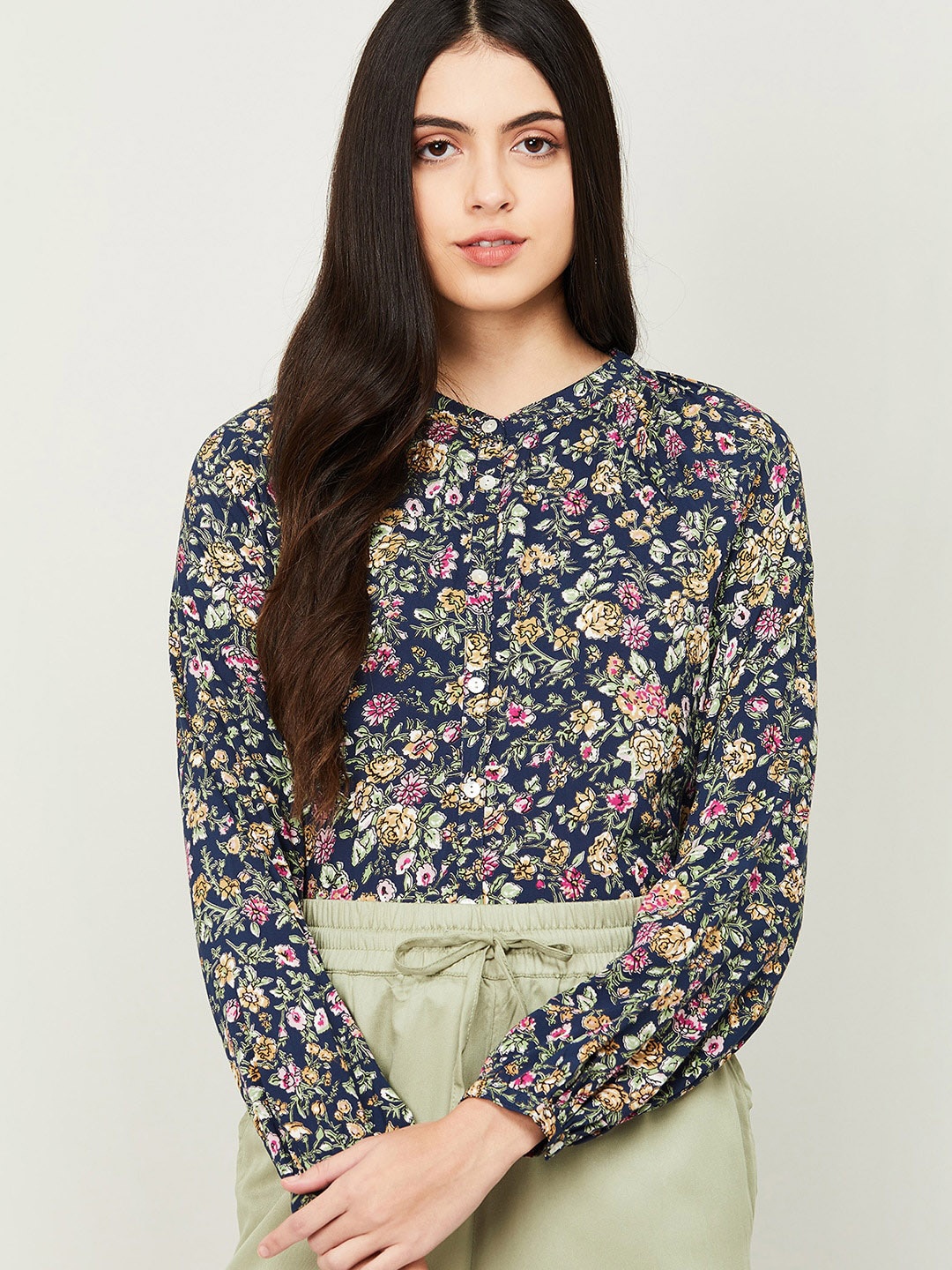 

Bossini Navy Blue Floral Print Top