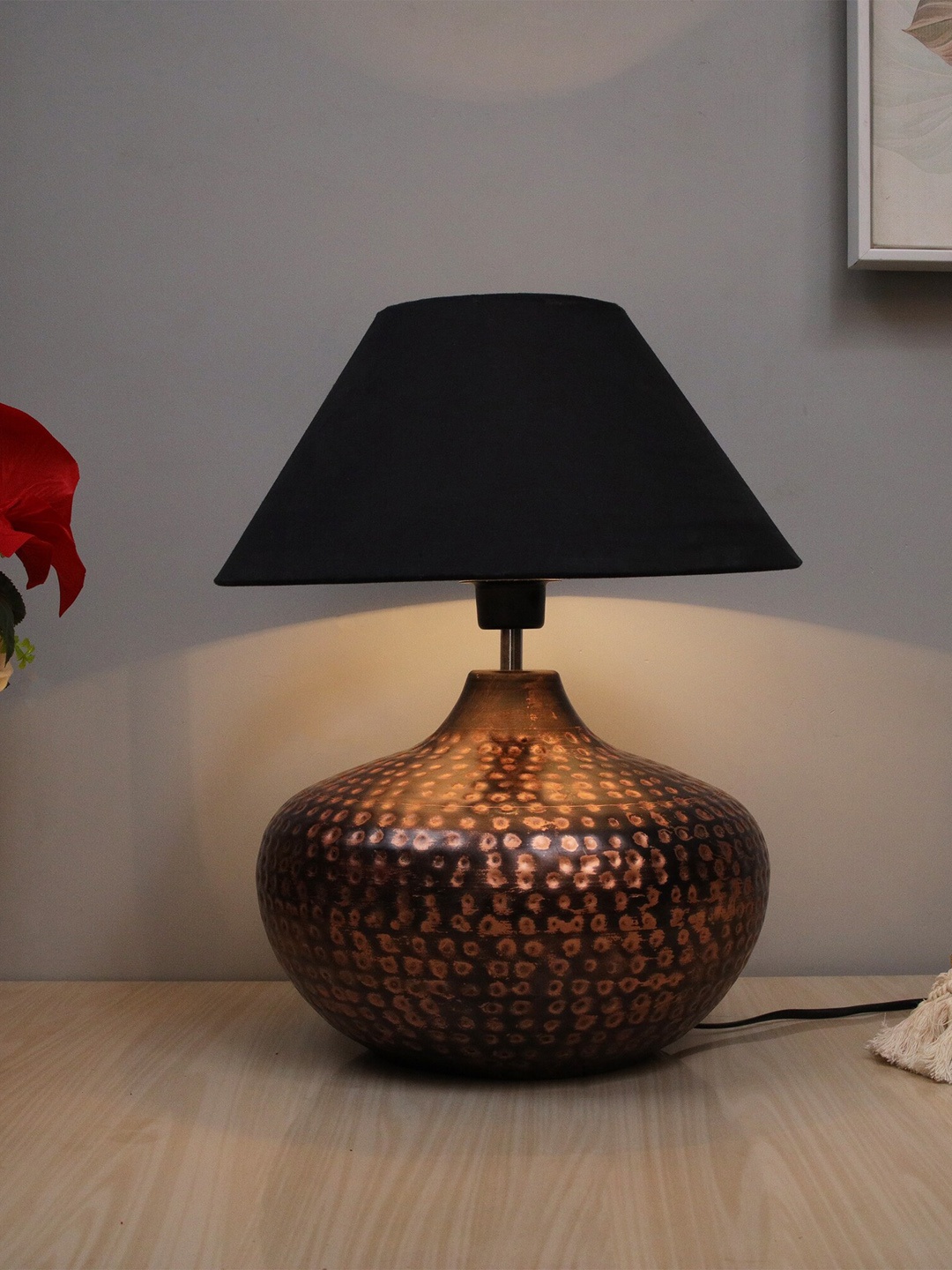 

Homesake Brown Antique Hammered Table Lamp with Black Shade