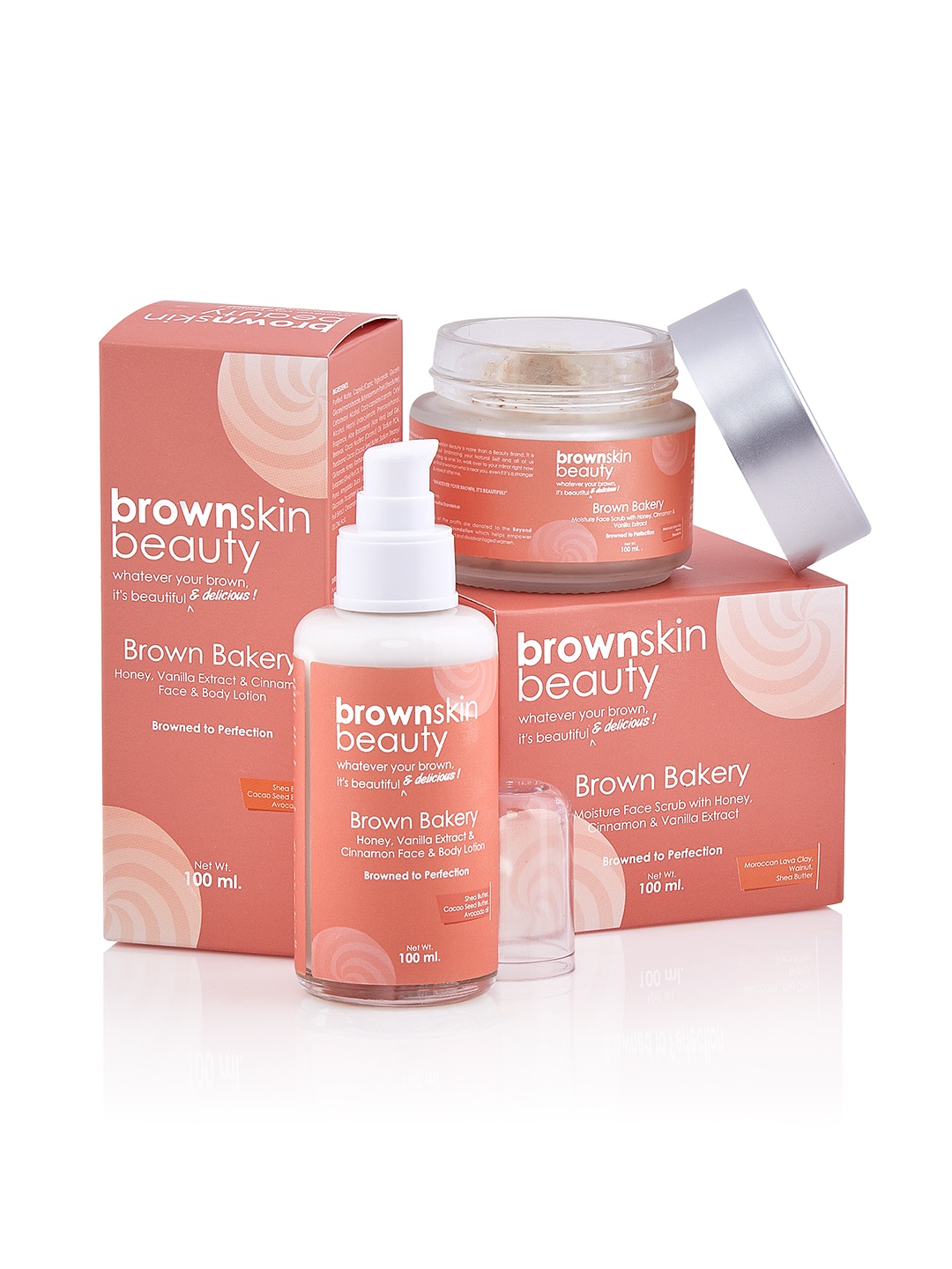 

brownskin beauty Set of Brown Bakery Moisture Face Scrub & Face Body Lotion 100ml each, Peach