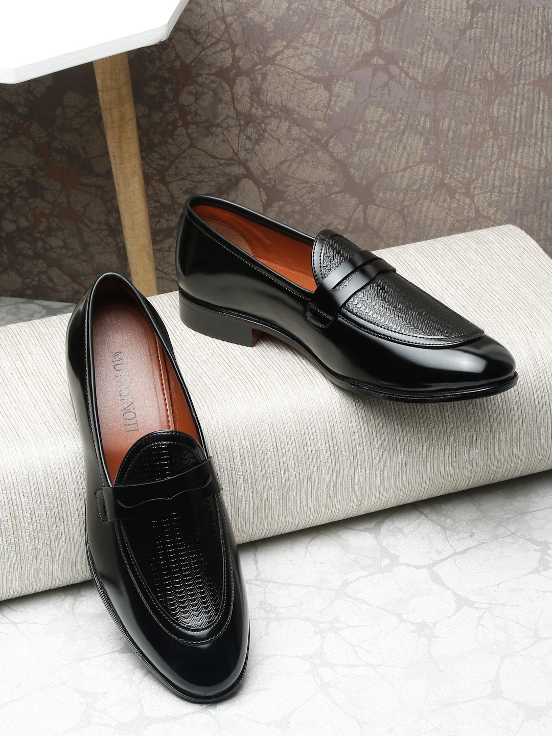 

MUTAQINOTI Men Black Patent Leather Loafers