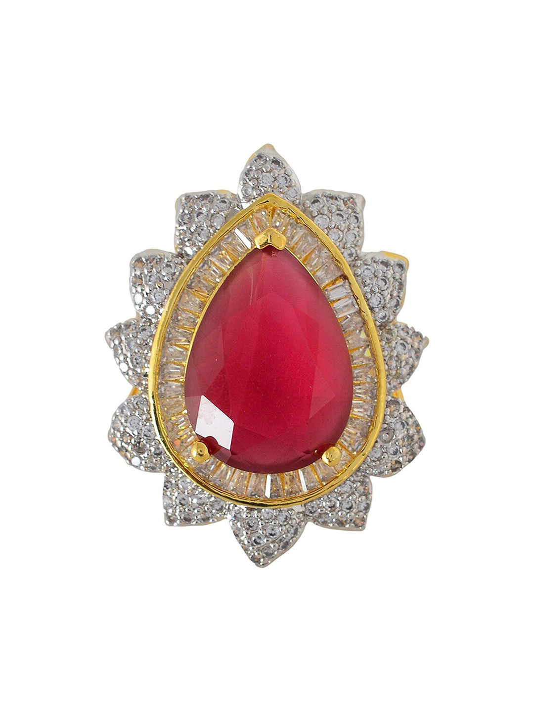 

Tistabene Pink & Gold Toned Floral Stoned Cocktail Ring