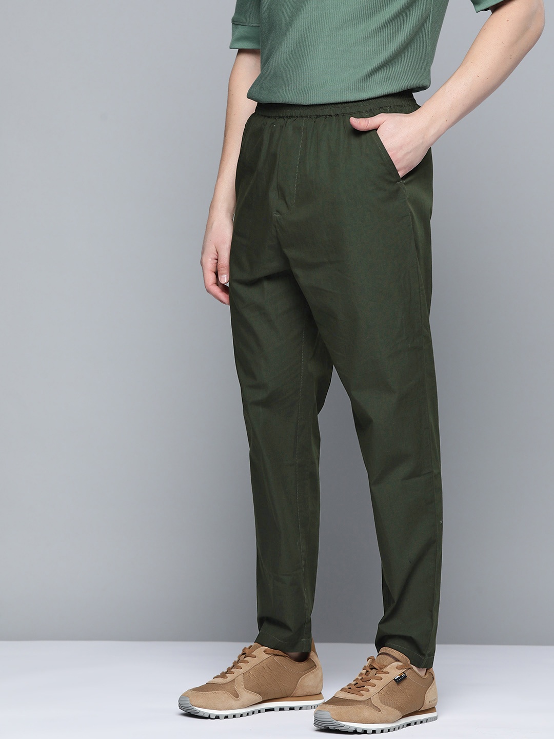 

ether Men Pure Cotton Regular Fit Trousers, Green