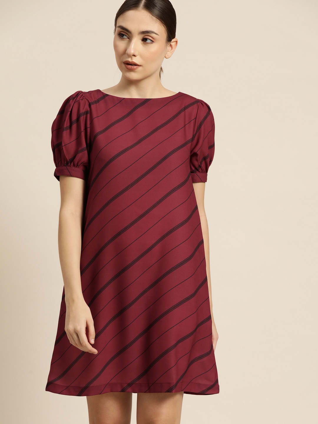 

ether Women Maroon & Black Striped A-Line Dress