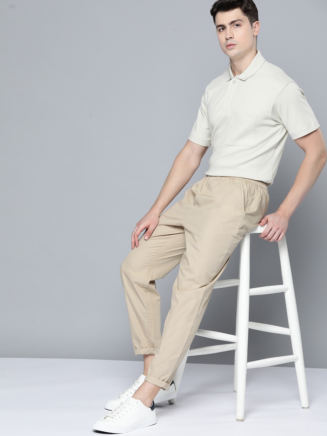 

ether Men Pure Cotton Regular Fit Trousers, Beige