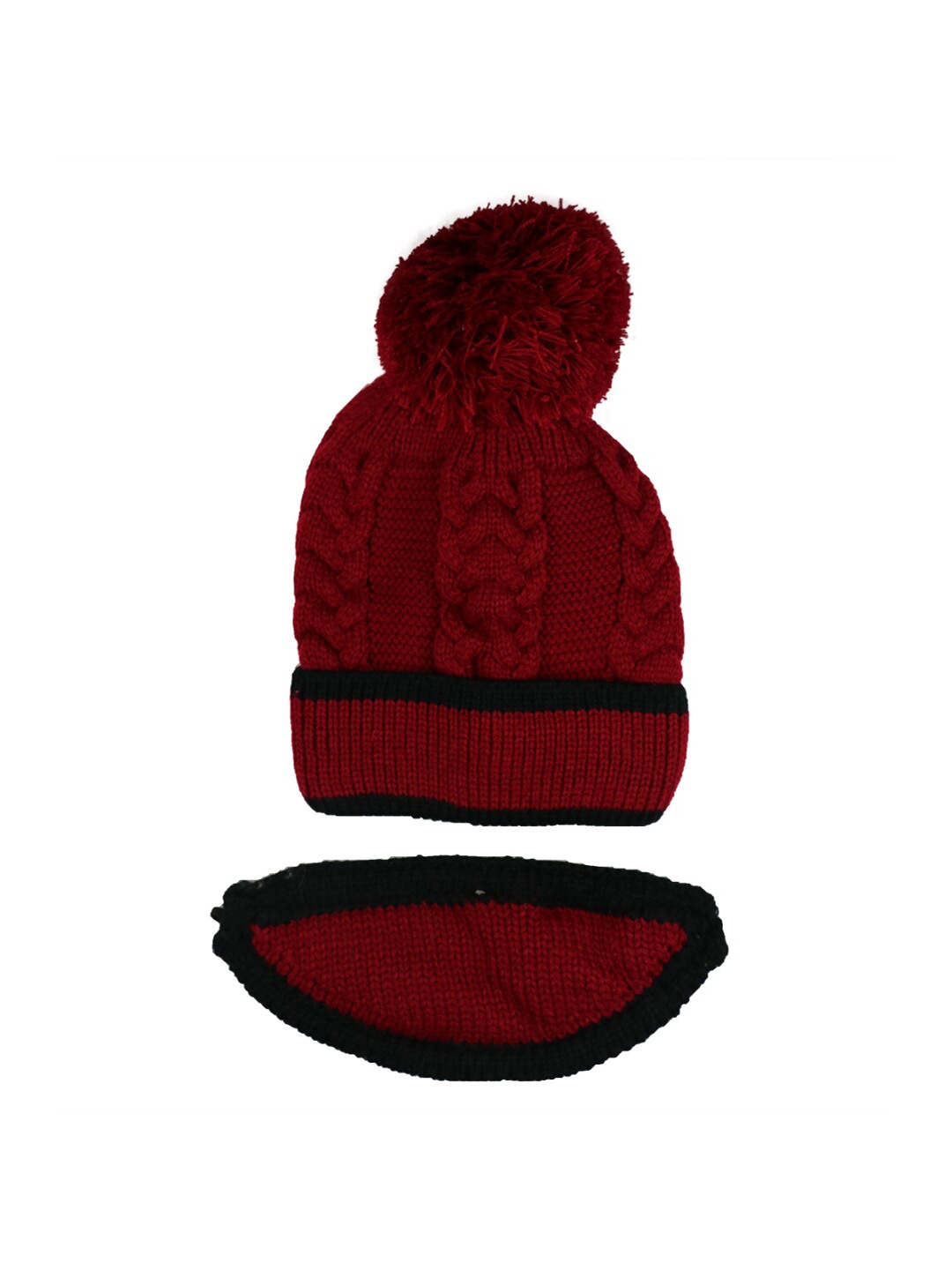 

Bunnywave Women Red Beanie Pom-Pom Cap with attached Mask