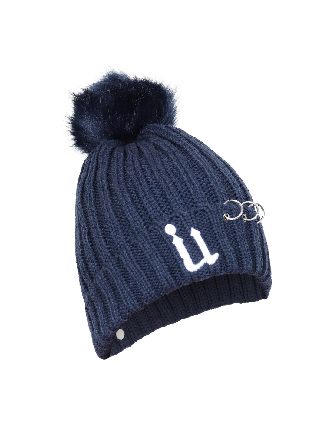 

Bunnywave Women Blue & White Self Design Beanie Cap