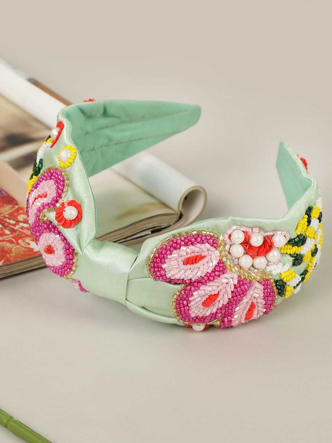 

AccessHer Women Green & Pink Embellished Hairband