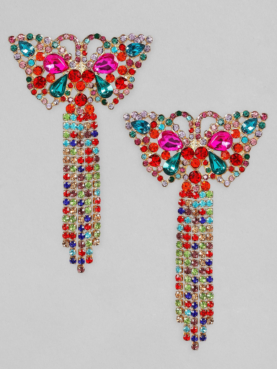

Rubans Voguish Multicoloured AD Studded Contemporary Drop Earrings, Multi