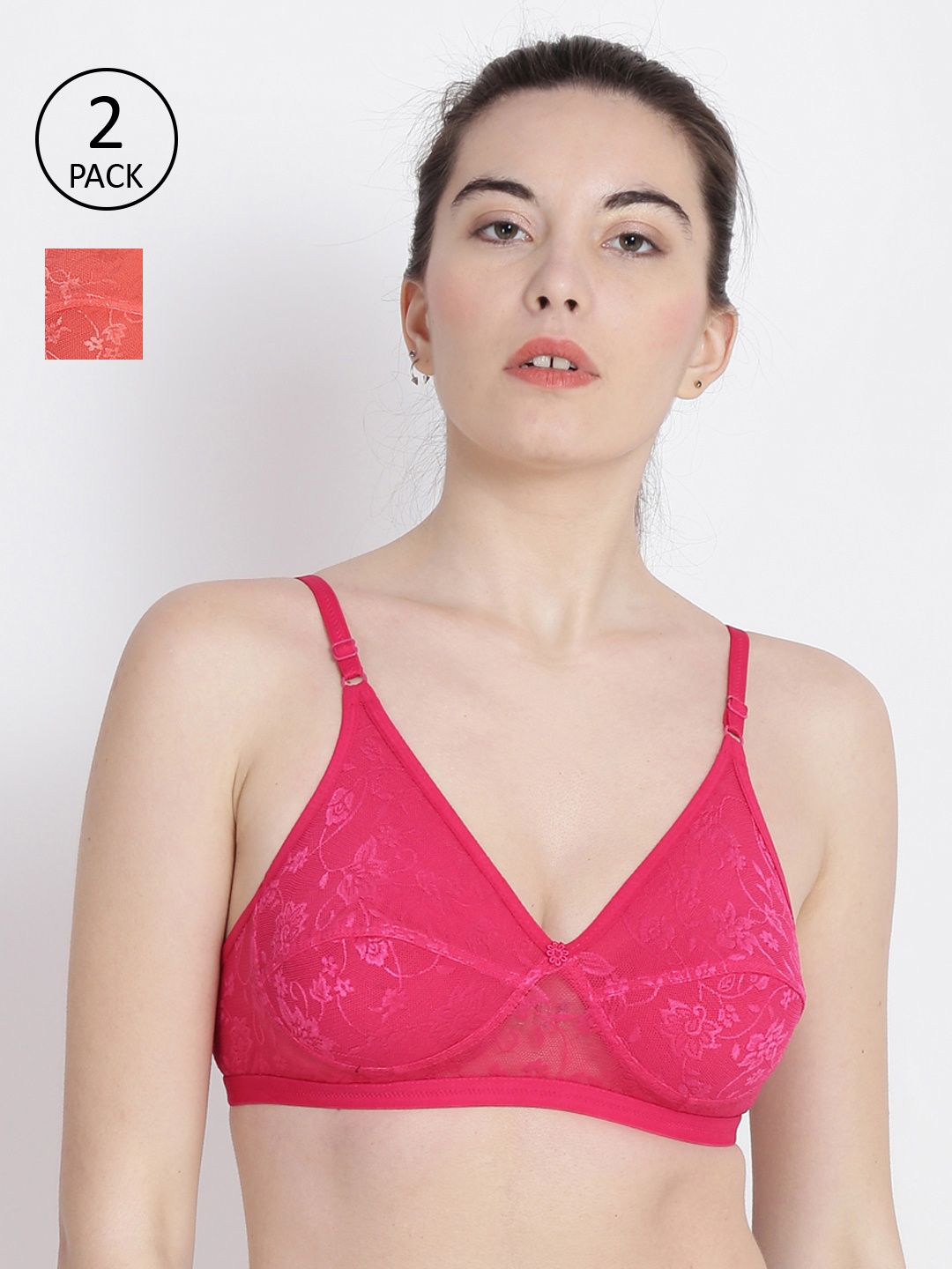 

ABELINO Pack of 2 Orange & Pink Floral Bra PRIYA2PCPIN
