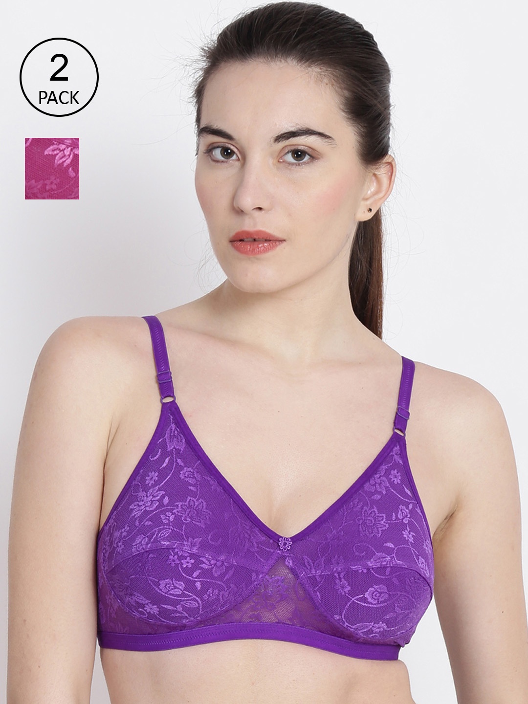 

ABELINO Pack of 2 Purple & Magenta Non-Wired Non Padded Full Coverage Bras PRIYA2PCMAR