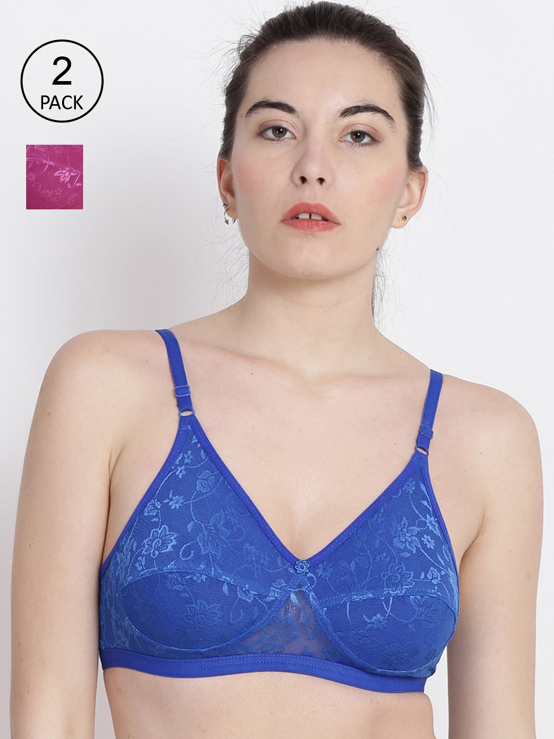 

ABELINO Pack of 2 Floral Lace Bras, Blue