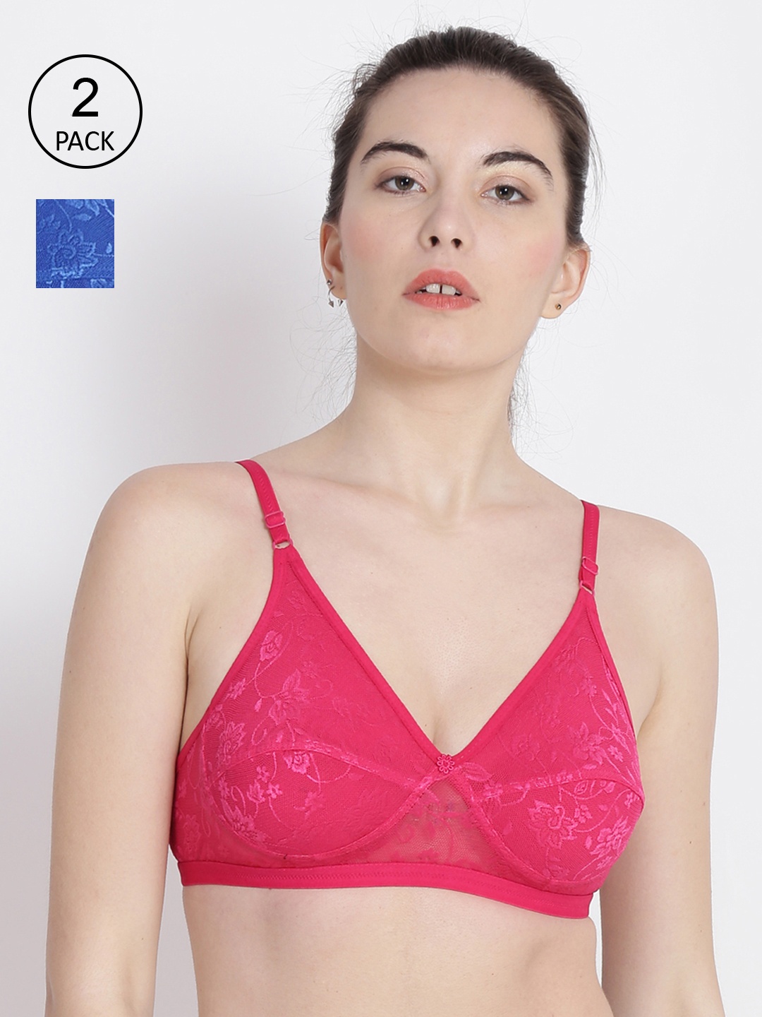 

ABELINO Pack of 2 Pink & Blue Floral Bra PRIYA2PCPIN