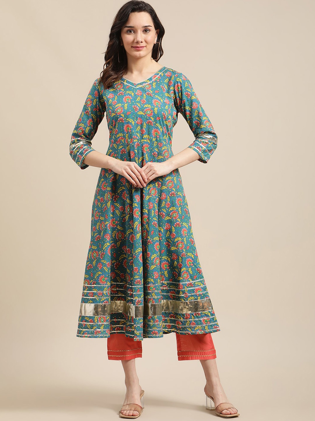 

KSUT Women Green Ethnic Motifs Printed Anarkali Kurta