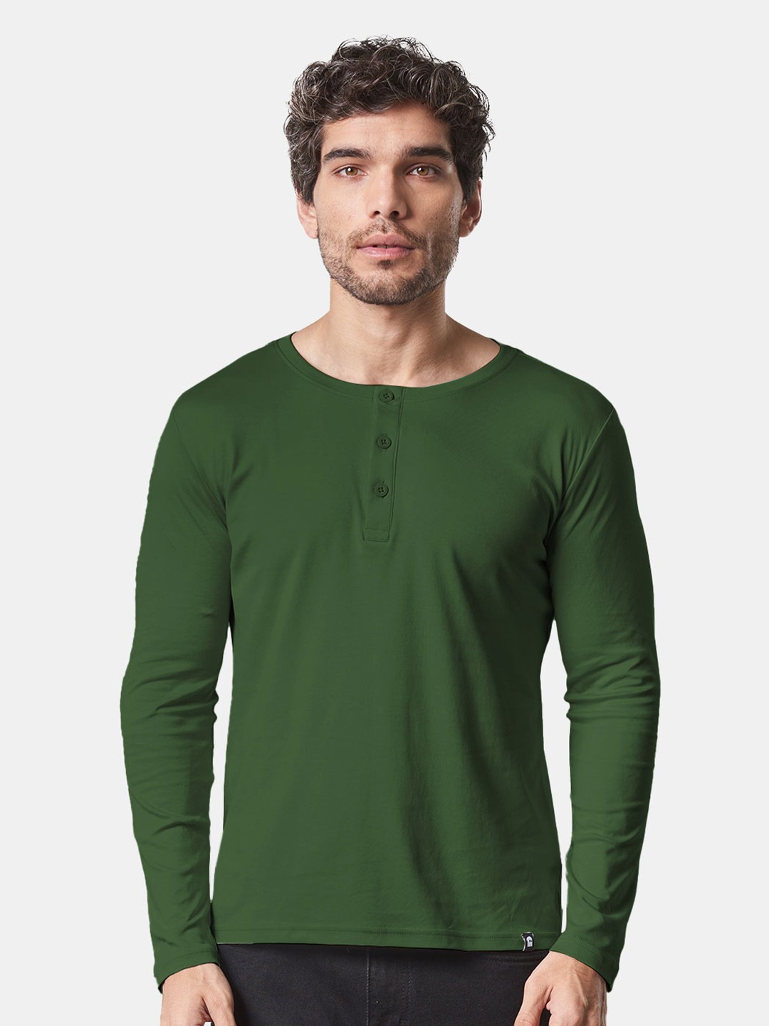 

The Souled Store Men Green Henley Neck Pockets T-shirt